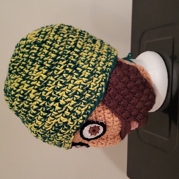 Beardo hat! Hat with beard. NWOT handmade crochet by me. Yellow green brown - Picture 2 of 14